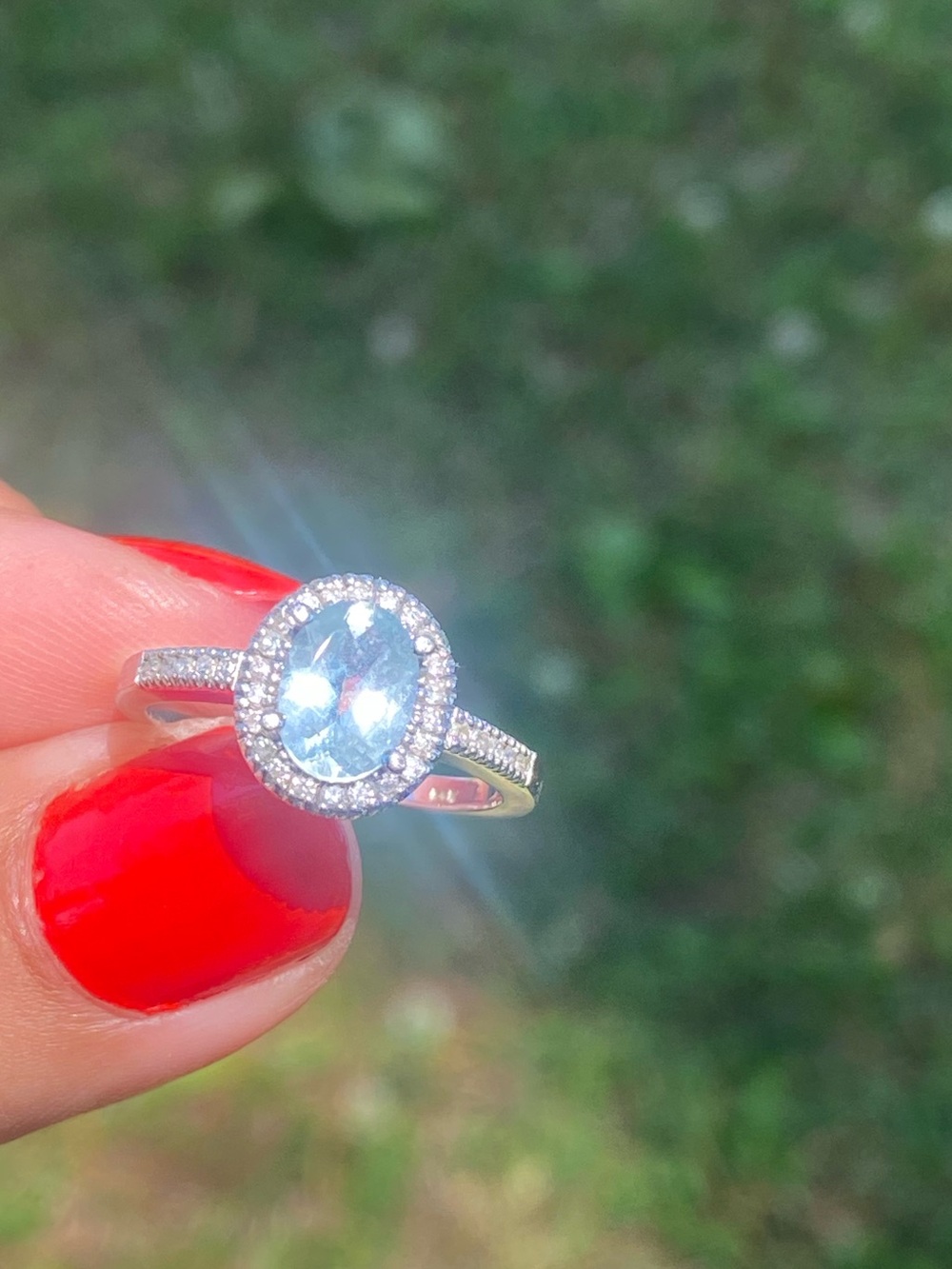 14K White Gold Aquamarine & Diamond Halo Ring
